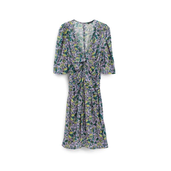 Robe effet drapé imprimé maxi fleurs blanc, bleu marine <span itemprop=