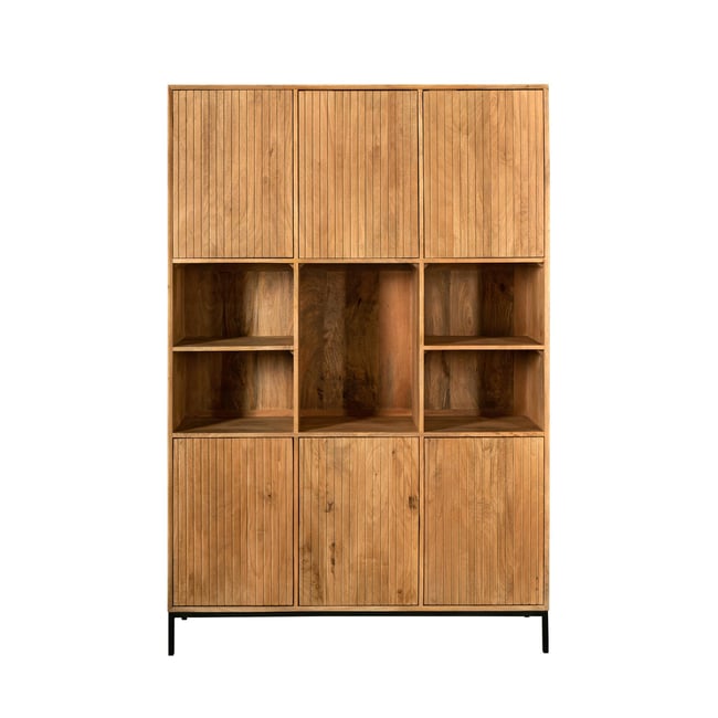 Bibliothèque de salon 6 portes rainurées CORTINA Couleur bois <span itemprop=