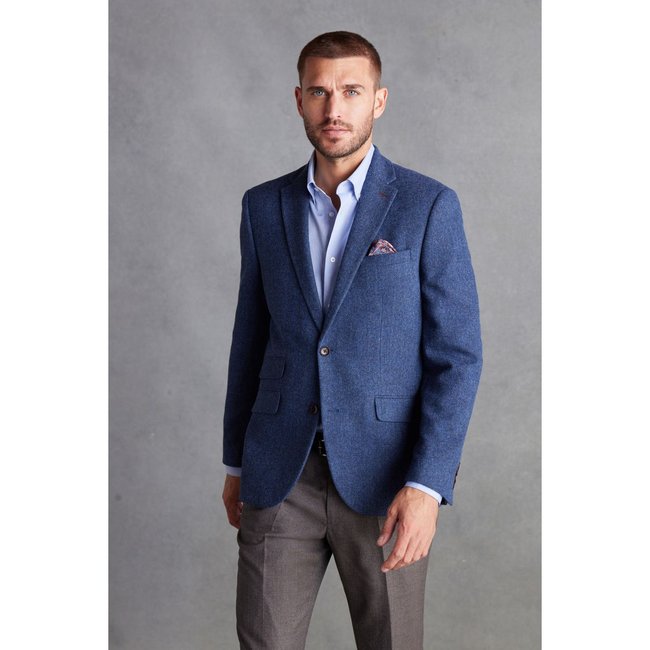 Blazer à chevrons coupe droite bleu <span itemprop=