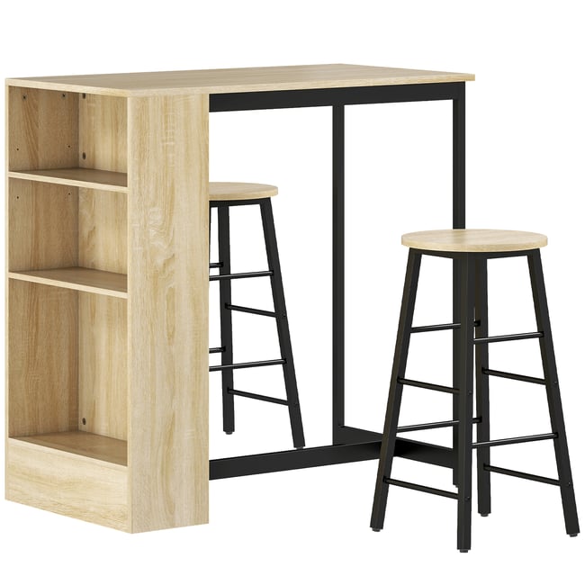 Ensemble de table de bar Panneau de Couleur chêne et noir <span itemprop=