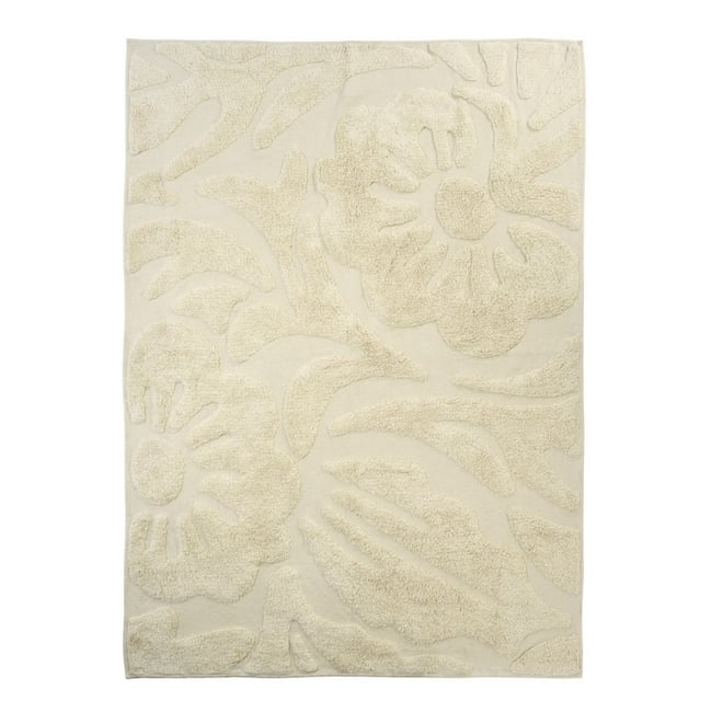 Tapis tufté coton fleurs relief Couleur crème <span itemprop=