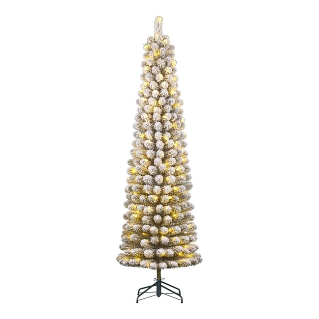 Sapin de Noël artificiel étroit et enneigé avec LED H260 cm CHARLTON Couleur vert <span itemprop=