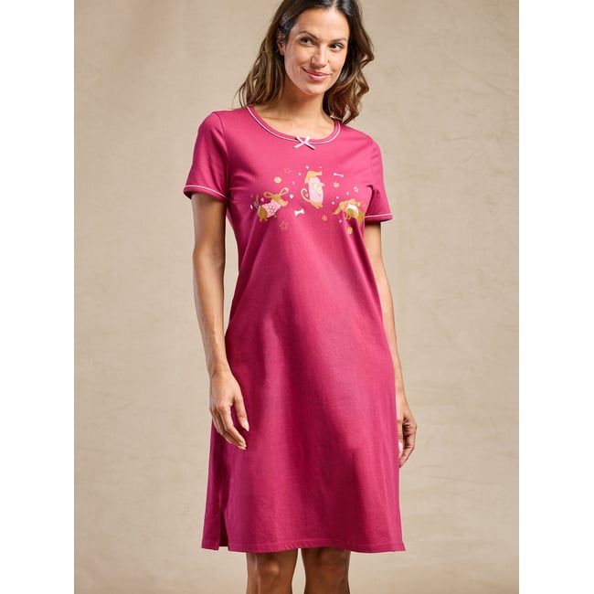 Lot de 2 chemises de nuit courtes imp. blanc + rouge <span itemprop=