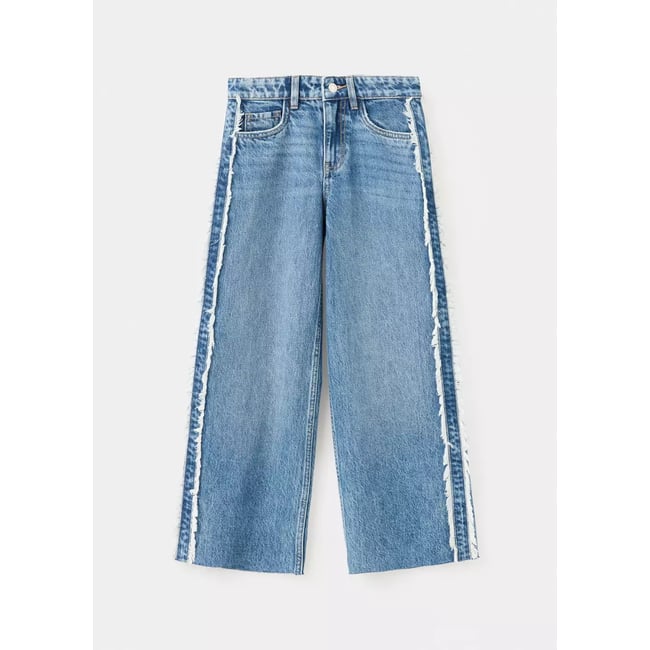 Jean wide leg coutures effilochées bleu moyen <span itemprop=
