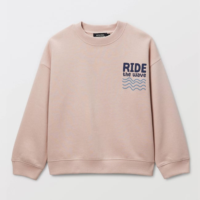 Sweat col rond à inscription en coton BIO GOTS buvard <span itemprop=