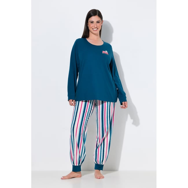 Pyjama décolleté rond et manches longues pétrole foncé <span itemprop=