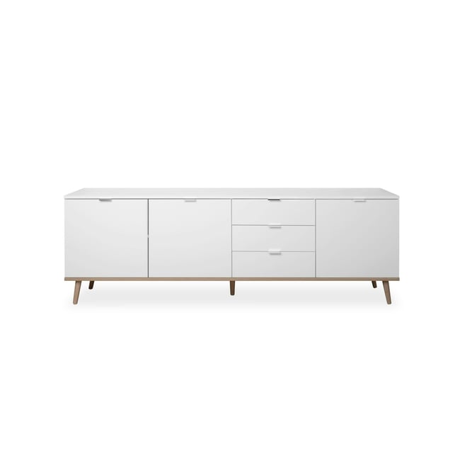 Long buffet blanc 3 portes 3 tiroirs ALVA Couleur blanc <span itemprop=