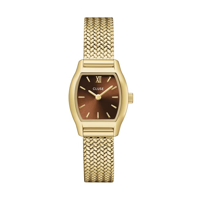 Montre Analogique  TONNETTE MINI doré marron foncé doré <span itemprop=