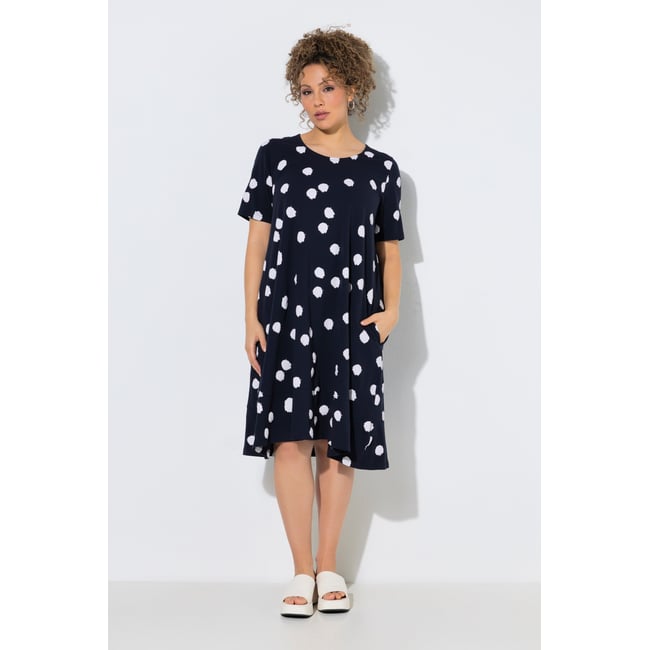 Robe midi à pois marine <span itemprop=