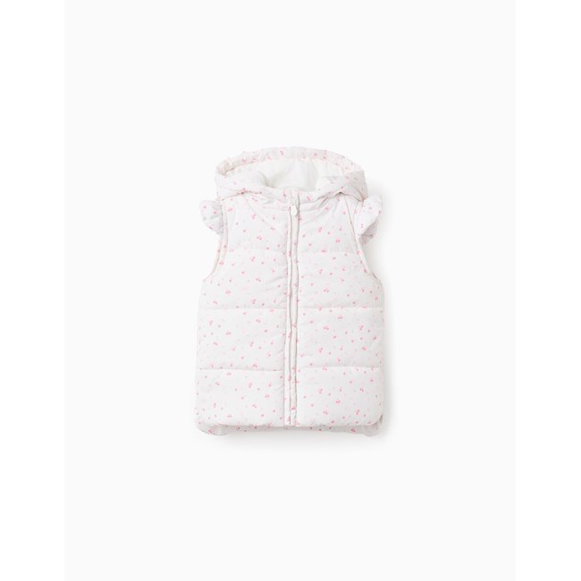 Doudoune sans manches à capuche et motif beige clair <span itemprop=