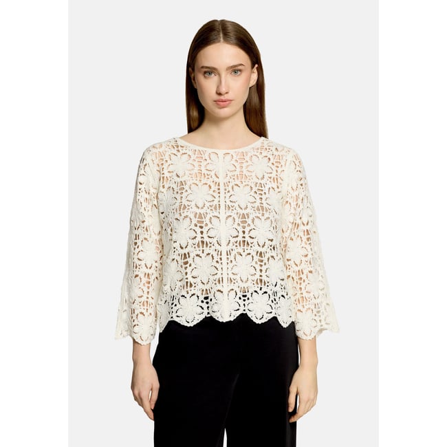 Pull-over en maille ajourée à encolure bateau blanc <span itemprop=