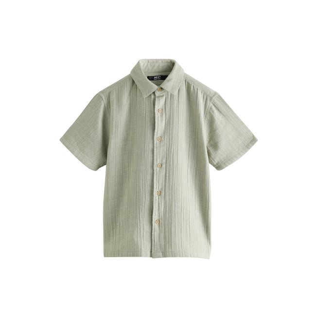 Pyjama texturé à manches courtes 100 % coton tissu double vert kaki <span itemprop=