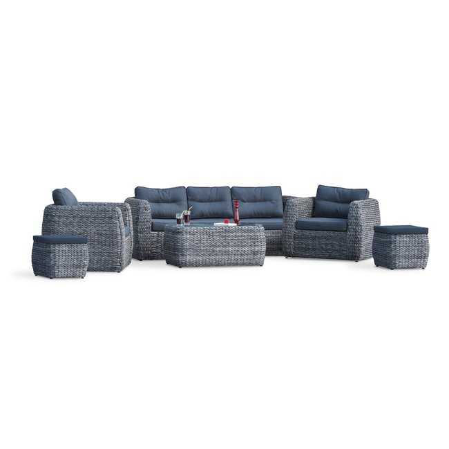 Salon de jardin en résine tressée BAHAMAS gris anthracite <span itemprop=