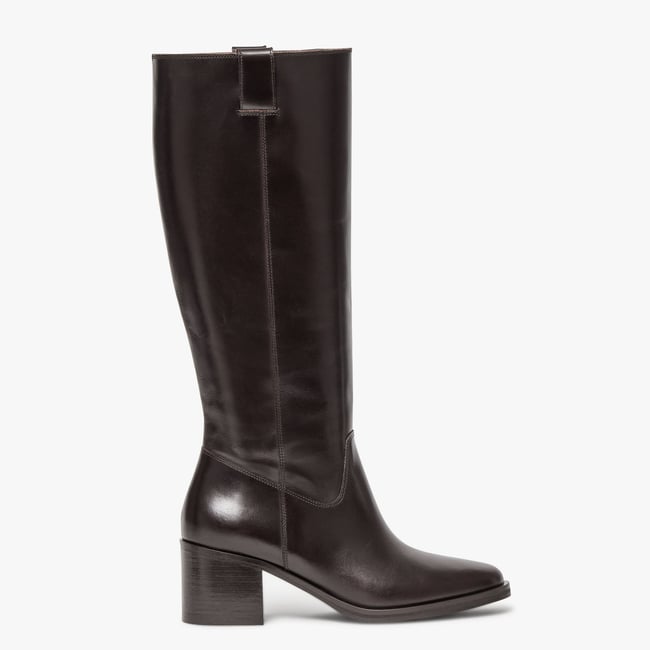 Botte À Talon en cuir HORTENSIA marron chocolat <span itemprop=