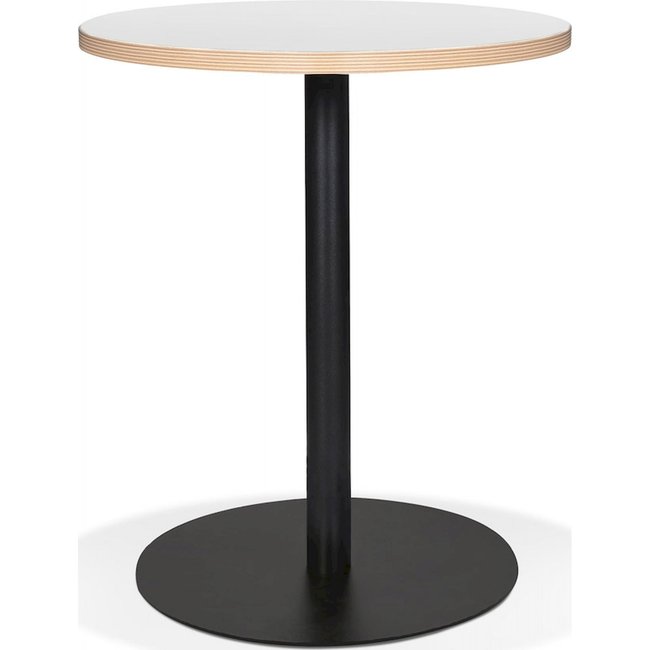 Table bistrot bois pied central, Yogi Couleur blanc moderne avec pied contrastant noir <span itemprop=