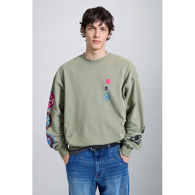 sweat-shirt en coton avec logo vert <span itemprop=