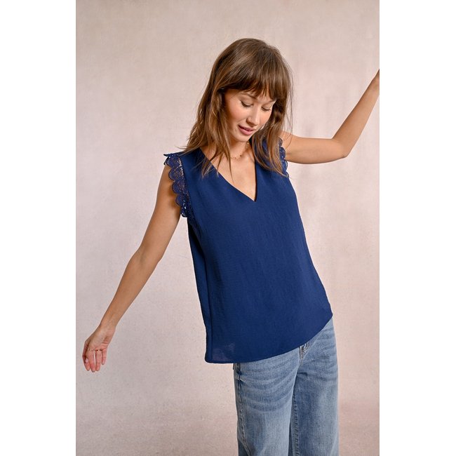 Top dentelle bleu marine <span itemprop=