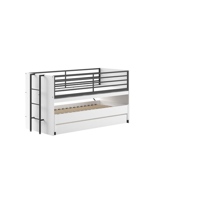 Lit mi-haut 90x200 sam blanc avec gigogne Couleur gris <span itemprop=