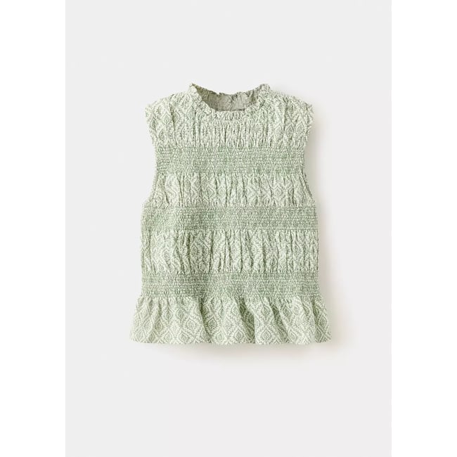 Blouse 100 % coton froncé vert pastel <span itemprop=