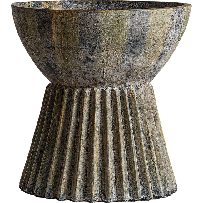 Pot de plante en béton au relief plissé Couleur gris foncé patiné <span itemprop=