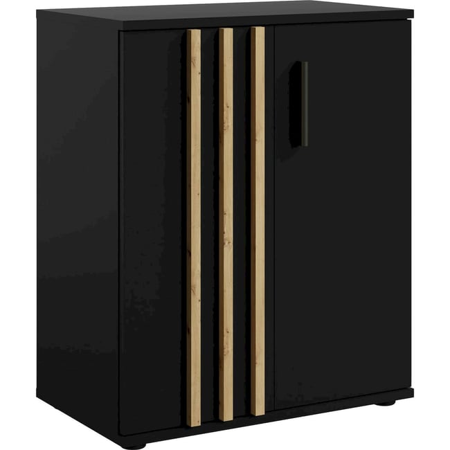 Commode 2 portes rainurées collection TOLLINO Couleur noir onyx et chêne artisan <span itemprop=