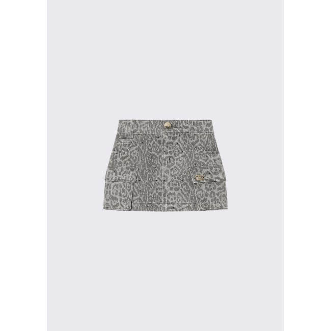 Mini-jupe animalier avec strass gris animalier <span itemprop=