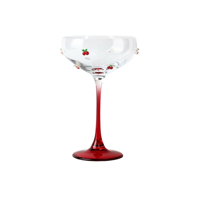 Lot de 4 coupes à champagne 27cl en verre, CERISE Couleur rouge-transparent <span itemprop=