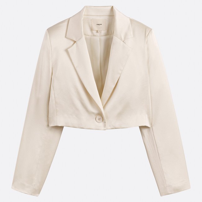 Chaqueta americana corta de satén, DAMIA blanco roto <span itemprop=