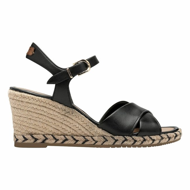 Extrazachte leren sandalen met sleehak <span itemprop=