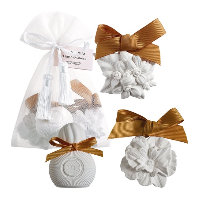 Pochon 3 décors parfumés Fleur d'Oranger Couleur blanc <span itemprop=