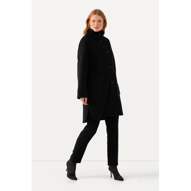 Manteau en laine mélangée, col montant noir <span itemprop=