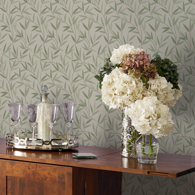 Papier peint Feuilles de saule Willow Leaf Couleur vert <span itemprop=
