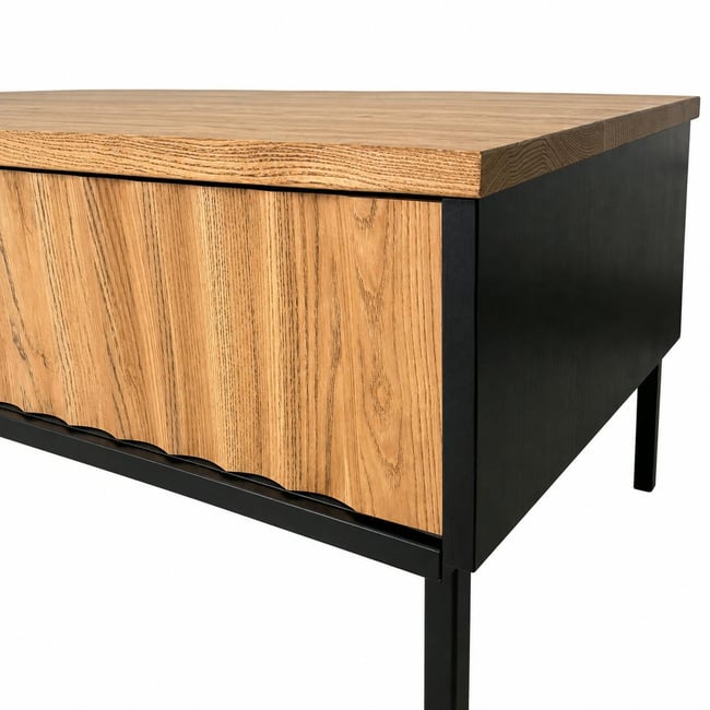 Table basse en bois bicolore avec façade ondulée TARAN Couleur bois naturel <span itemprop=