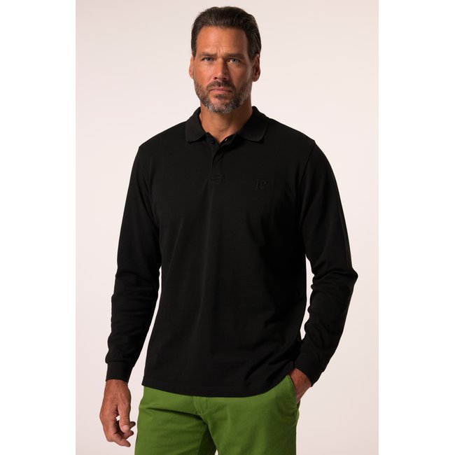 Polo manches longues, tissu piqué noir <span itemprop=