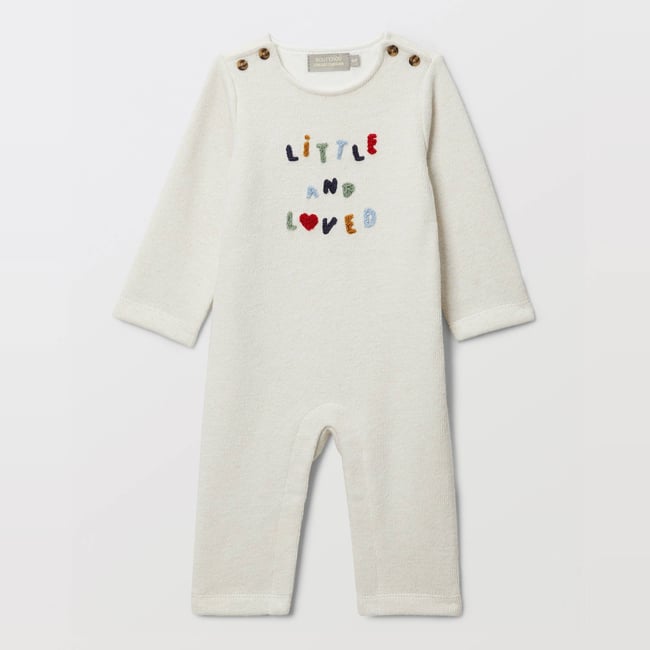 Combinaison longue brodée en coton ecru melange <span itemprop=