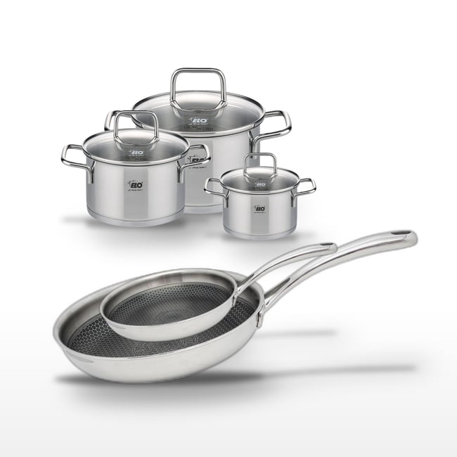 2 poêles 24/28cm + 3 faitouts 12/16/20cm RELIEF EVOLUTION inox <span itemprop=