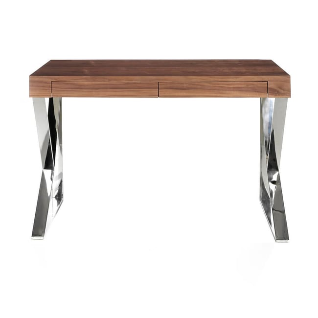 Bureau en noyer et acier chromé Couleur noyer | acier <span itemprop=