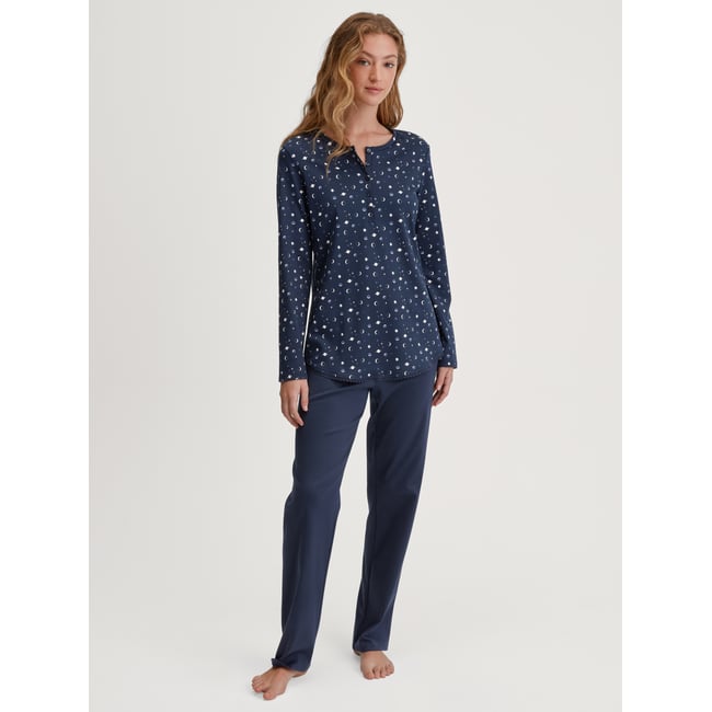 Pyjama à boutons manches longues Coton MIDNIGHT DREAMS bleu paon <span itemprop=