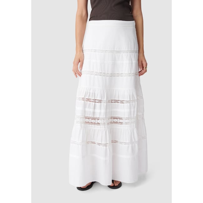 Jupe longue détails dentelle blanc cassé <span itemprop=