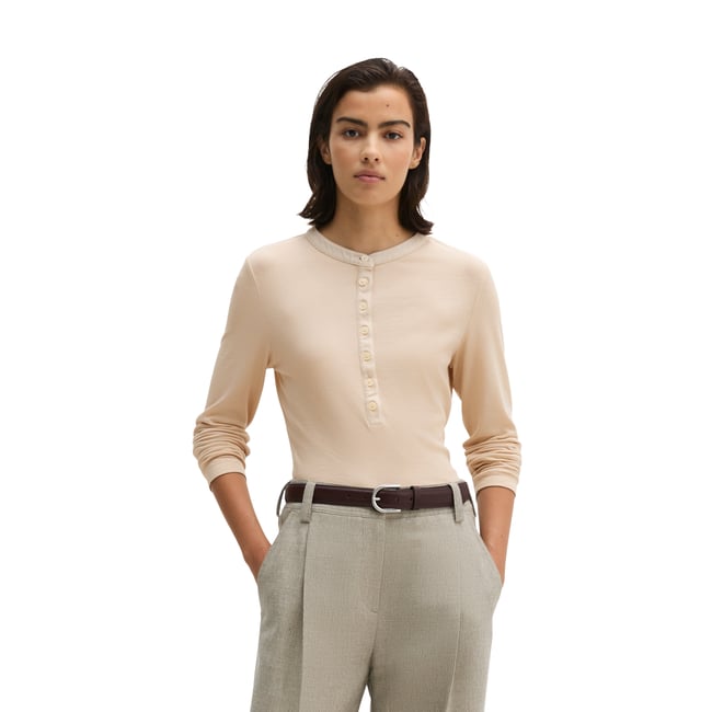T-shirt long côtelé Henley slim en jersey stretch de coton bio Lyocell - MARC O'POLO