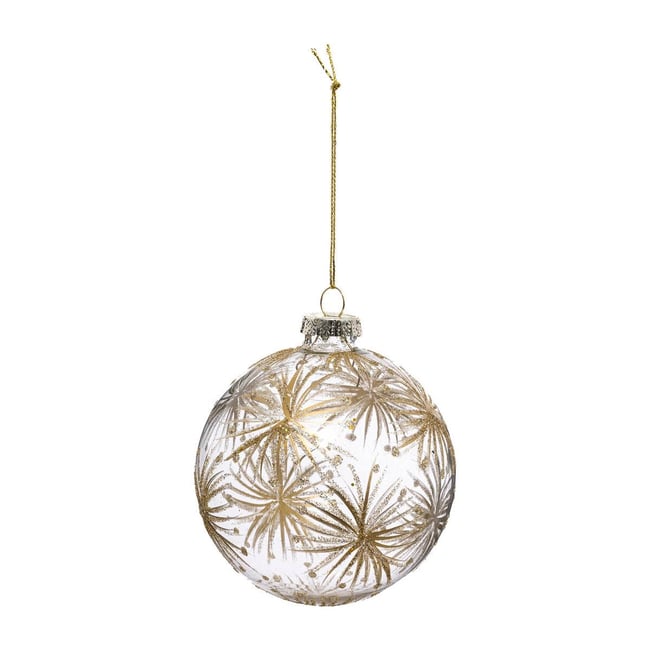 Boule de Noël Verre 90 mm Motif Fleurs Couleur doré <span itemprop=