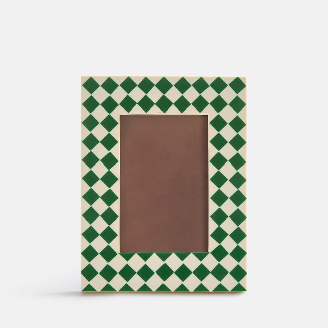 Leiho Chequered Print Resin Mini 16.5 X 21.5cm Photo Frame, green/ecru, LA REDOUTE INTERIEURS