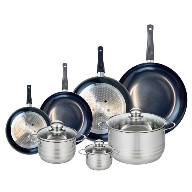 4 poêles 20/24/28/32cm + 3 faitouts 12/16/24cm PRIMA BRILLANT noir <span itemprop=