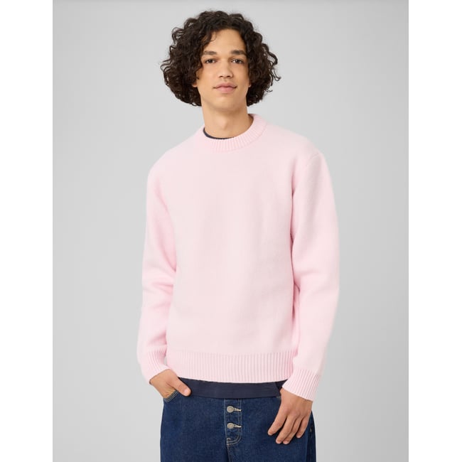 Pull jacquard dos rose pâle <span itemprop=