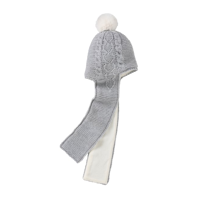 Bonnet/écharpe 2 en 1 torsades et coeurs bébé gris chiné <span itemprop=