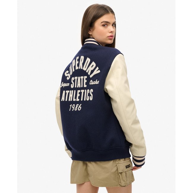Bomber oversize surpiqué Varsity bleu marine atlantique <span itemprop=
