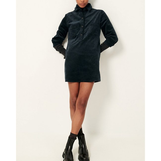 Gihana Corduroy Mini Dress with Long Sleeves, teal green, SESSUN