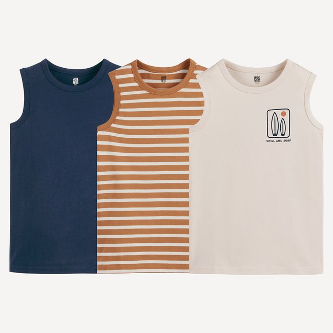 Pack of 3 Vest Tops, navy+camel+ecru, LA REDOUTE COLLECTIONS