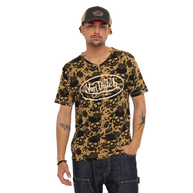 Tee Shirt coton Ron moutarde/noir/beige <span itemprop=