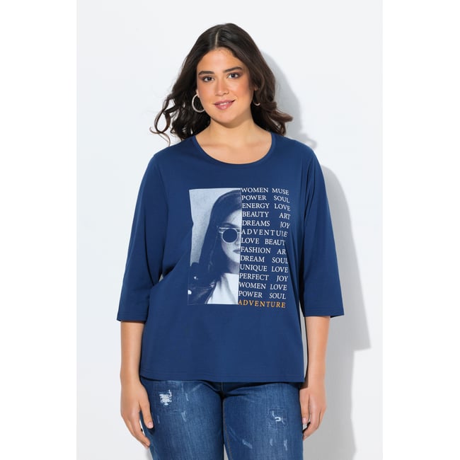 T-shirt avec imprimé photo/message bleu foncé <span itemprop=